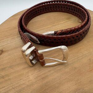 Fossil Mens Woven Genuine Leather Belt With Silver Buckle Size 36